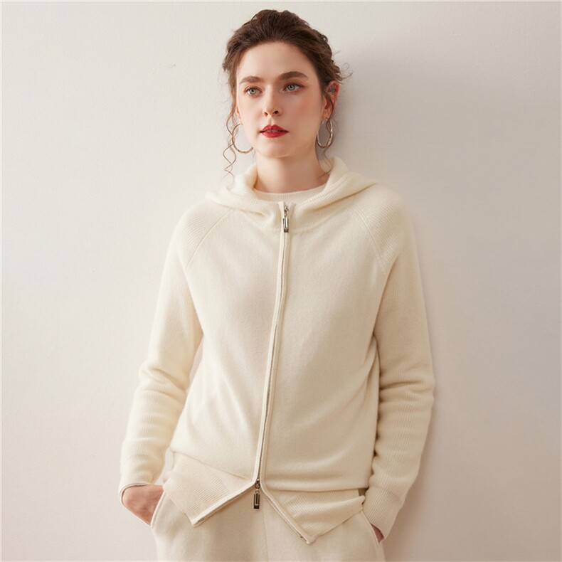 休闲连帽拉链山羊绒开衫女轻盈保暖毛衣外套2025秋冬新款修身针织，女装羊绒衫，绒盛美羊绒
