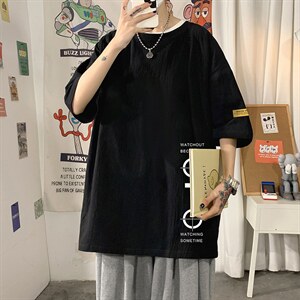 YT26114-P30 亚麻短袖t恤男大码五分袖男宽松七分袖 海报风图片