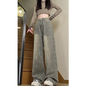 611-3 BK17 特价P45 大货复古十字星满印设计水洗做旧男女3牛仔裤图片