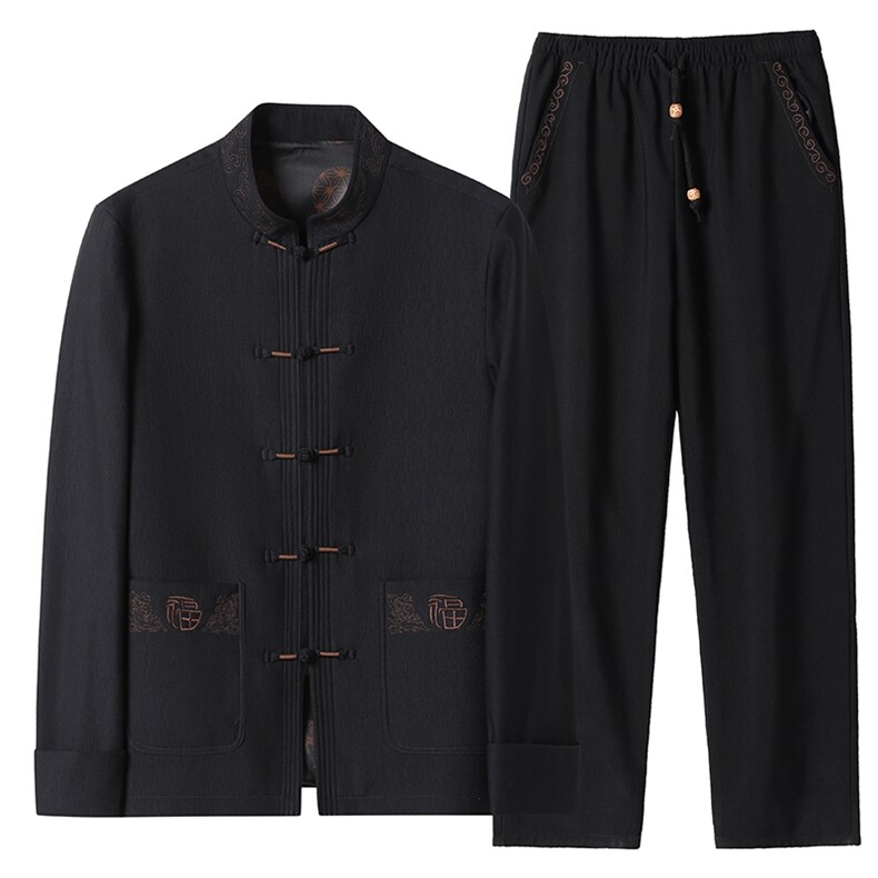 秋季中年男士唐装长袖套装爸爸风衣服中老年休闲汉服男装,男装休闲套装,电商B212（原钱塘6029）