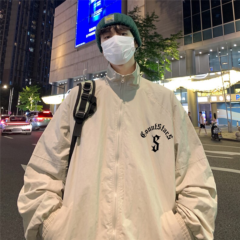 港风新款秋季时尚百搭宽松字母印花夹克外套F6321P65控88,男装夹克,电商A268A