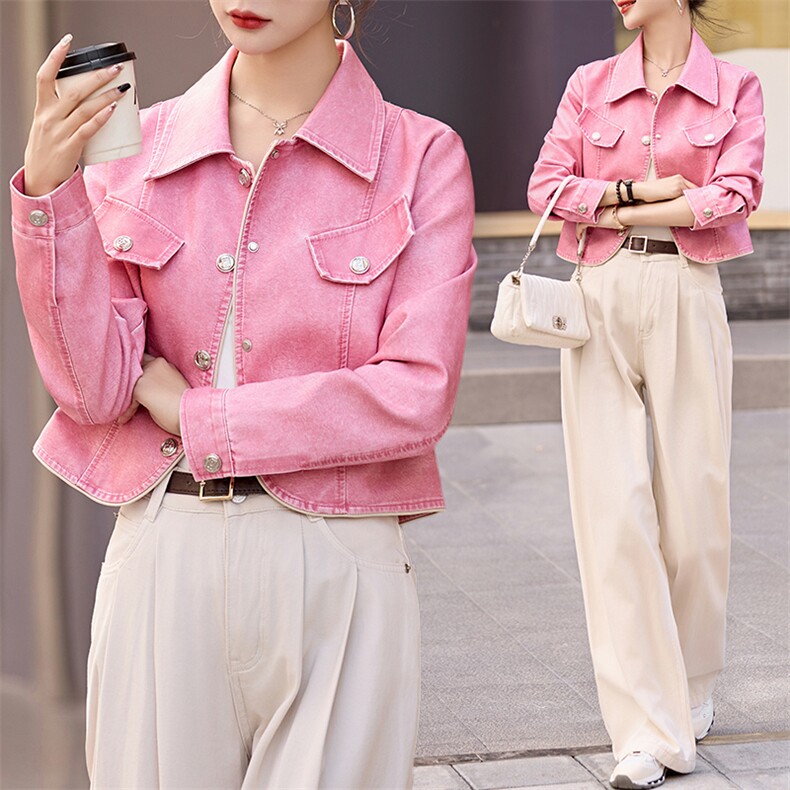 现货粉色小香风高级感皮外套女春秋季新款富家千金法式小个子上衣，女装皮衣，江南女神