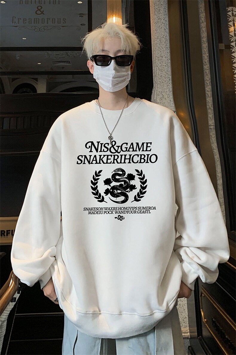 美式高街圆领卫衣男春秋潮牌蛇年本命年宽松痞帅cleanfit情侣外套,男装T恤,电商B367