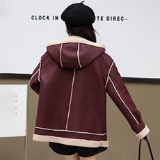 连帽羊羔毛外套女冬2024新款时尚休闲加绒加厚皮毛一体中长款棉服，女装羊羔毛/颗粒绒，美拉德工厂直营店