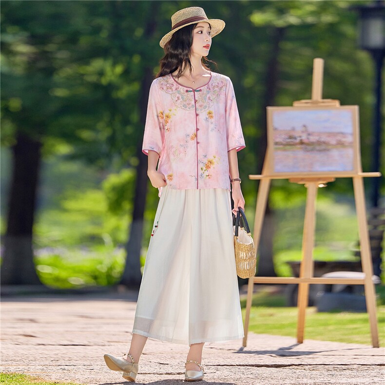 2026年夏季新款新中式民族风重工刺绣小衫阔腿裤套装女,女装套装/套裙,依路服饰
