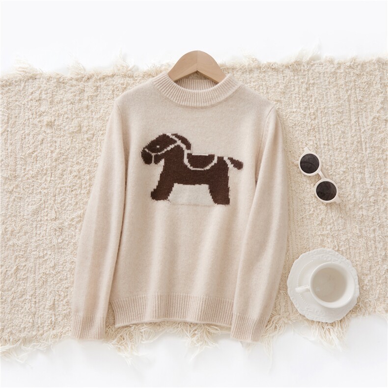秋冬时尚百搭通勤简约儿童羊绒衫7针小马图案半高，童装儿童羊绒衫，跳跳羊儿童羊绒衫