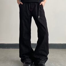 美式复古黑色阔腿牛仔裤男春夏cleanfit高街痞帅显瘦弯刀微喇裤子，男装牛仔裤，星座506A