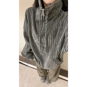雪尼尔立领卫衣美式复古潮流打底设计重磅翻领外套卫衣 常规P49图片