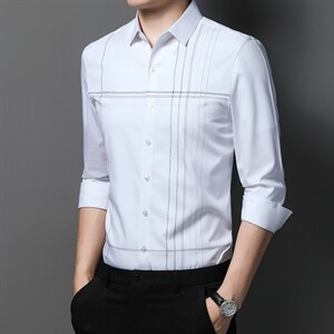 2023春秋季中年商务男士长袖衬衫春装竹纤维衬衣印花新款男装图片