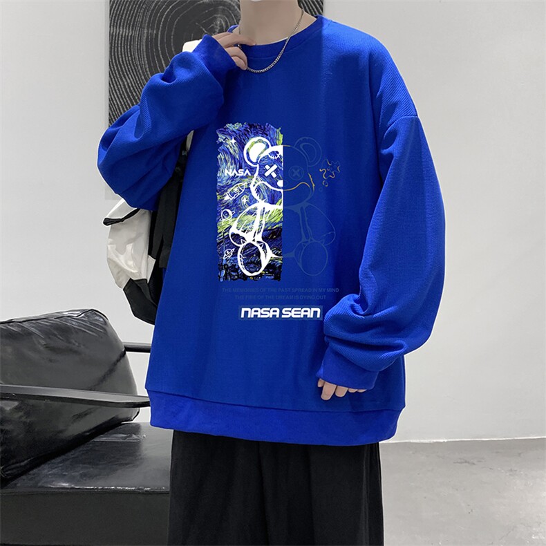 华夫格卫衣圆领卫衣男大码长袖t恤男外套HW76290-P30,男装卫衣,电商A040