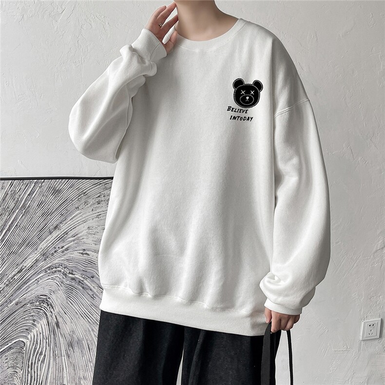EY07春季新款港风休闲宽松男女卡通小熊印花圆领套头长袖卫衣P30,男装卫衣,电商C306-1