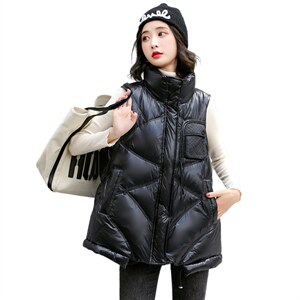 欧洲站2025秋冬新款白鸭绒立领亮面短款马甲羽绒服女马夹短外套潮图片