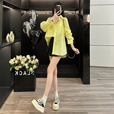 欧货时尚设计感女装春季新款单排扣翻领气质显瘦中长款纯色衬衣潮，女装衬衫，江南