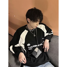 黑白拼接撞色赛车卫衣男款美式复古冰球服潮牌圆领外套WT88，男装卫衣，星座1116A（原606A-3）