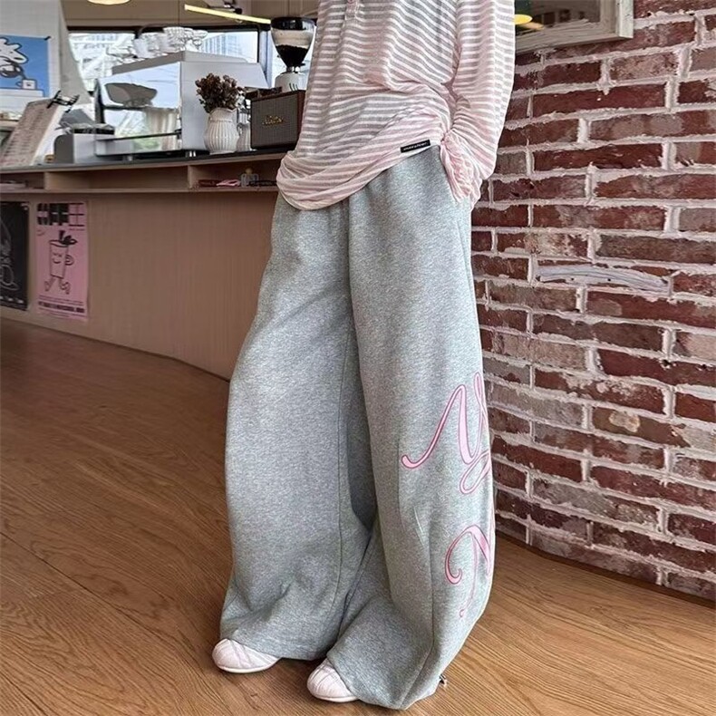 港风春款男女休闲卫裤字母刺绣拖地长裤HK139P55,男装休闲裤,星座1013-1