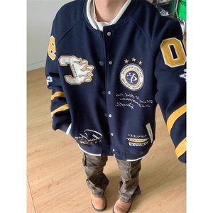 W9134-P78 网图现货 春季新款美式复古刺绣棒球服外套宽松夹克图片
