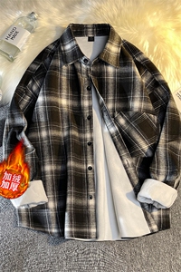加绒加厚保暖格子衬衫男长袖宽松休闲衬衣港风JR5667P5079图片