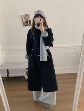 冬上新！【依嘟】AB面澳洲超细羊毛撞色配围巾长款羊毛外套(配，女装双面呢大衣，依嘟服饰