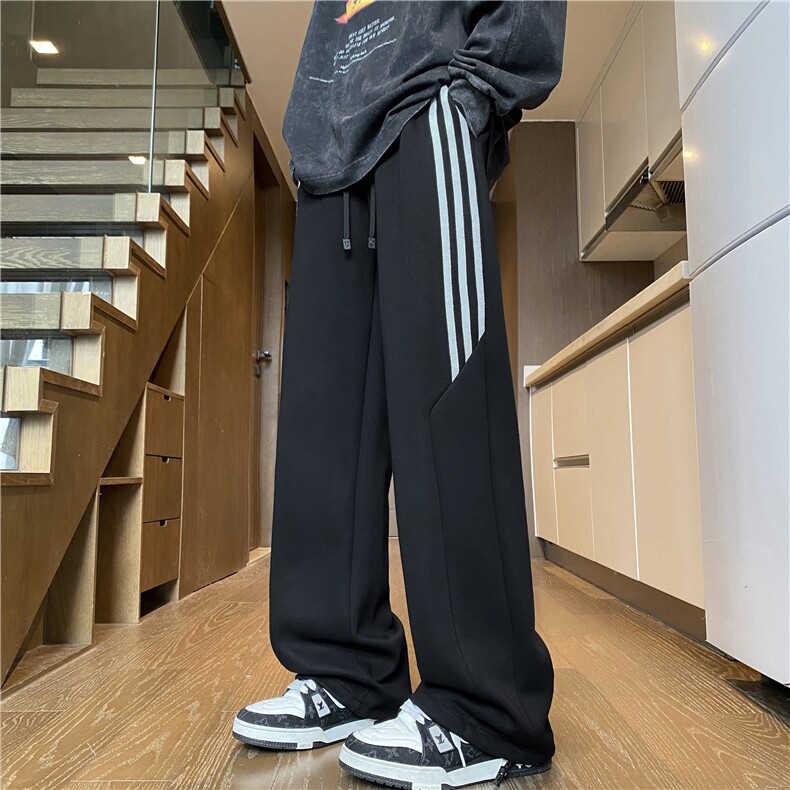 抖音品质秋季新款潮流条纹拼接宽松休闲卫裤B315-K818-特p40控78图片