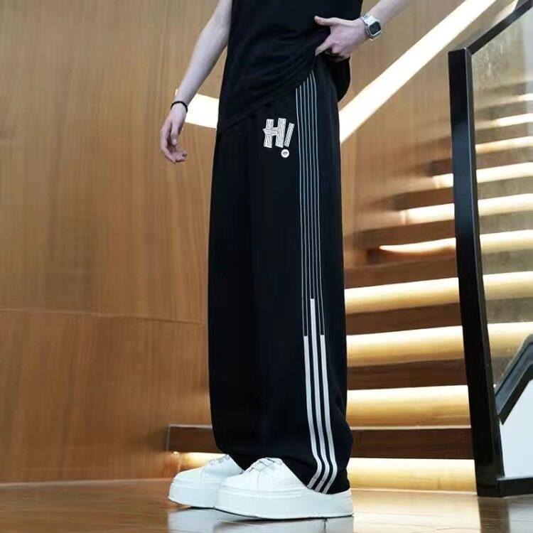 青少年裤子男士港风宽松大码显瘦运动裤男卫裤潮男拼接百搭休闲裤,男装休闲裤,星座218-1（原230）