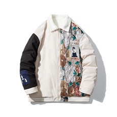 1白底刺绣拼接设计翻领羊羔毛大码M-5XL棉衣外套男8723P110控148，男装棉衣，星座226-2