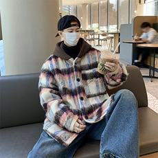 F47-P95秋冬潮牌宽松刺绣格子连帽外套美式高级感毛呢夹克男，男装夹克，星座512-6