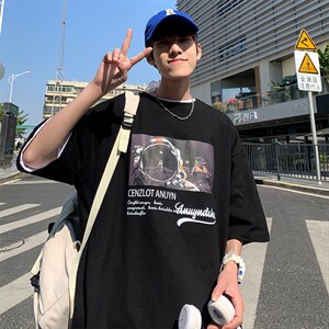 宇航员图案短袖T恤男潮牌潮流ins情侣夏季新款宽松半袖T172-P28图片