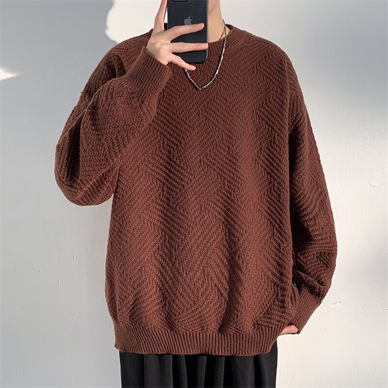秋冬大码休闲菱格圆领毛衣男纯色百搭ins毛线衫针织衫MY105-P40,男装针织衫/毛衣,电商A001-1