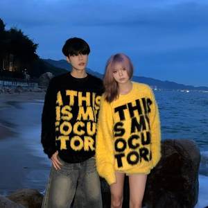 MM110-P68 高质量水貂毛2025秋季新款潮美式字母印花毛衣女男秋图片