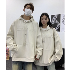 秋装港风潮美式复古压印立体情侣卫衣PU皮衣外套男女G1066P78，男装皮衣，电商A339