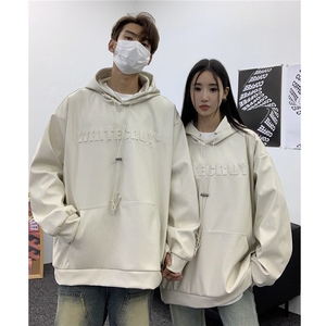 秋装港风 潮美式复古压印立体情侣卫衣PU皮衣外套男女G1066 P78图片