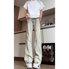 1506-1/KA2131/P43黄泥色弯刀牛仔t男拼接美式裤子微喇直筒男裤，男装休闲裤，星座1506-1