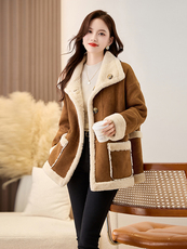 小香风羊羔毛外套女2025冬季新款韩版短款皮毛一体羊羔绒上衣，女装羊羔毛/颗粒绒，秀美人生