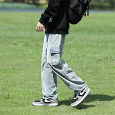复古水洗工装牛仔裤子男2024新款潮流美式高街宽松直筒阔腿休闲裤，男装牛仔裤，星座410-6（原星座1304-1）