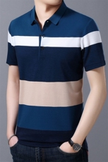 爸爸春装上衣服中年男士长袖t恤中老年人棉打底衫春秋款条纹，男装T恤，电商B212（原钱塘6029）
