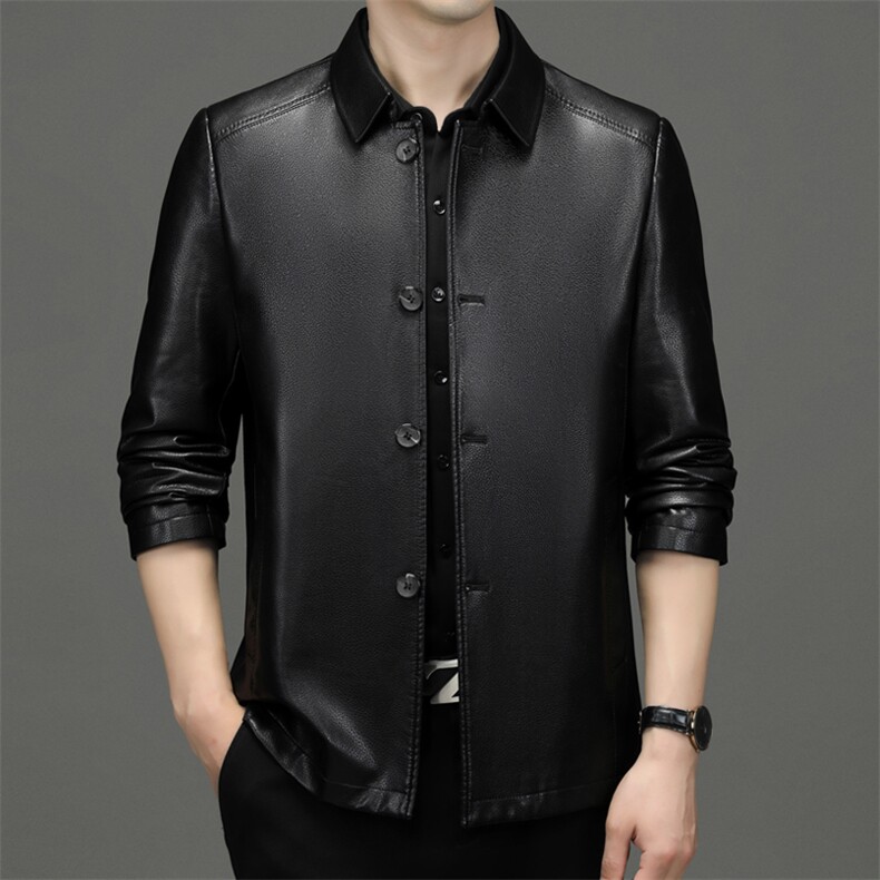 皮衣男士中年爸爸装外套皮夹克中老年人秋冬季保暖上衣服帅气外套图片