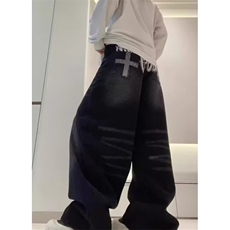 黑色弯刀牛仔裤男秋季新款设计感宽松显瘦垂感阔腿裤NZ133，男装牛仔裤，星座1116A（原606A-3）