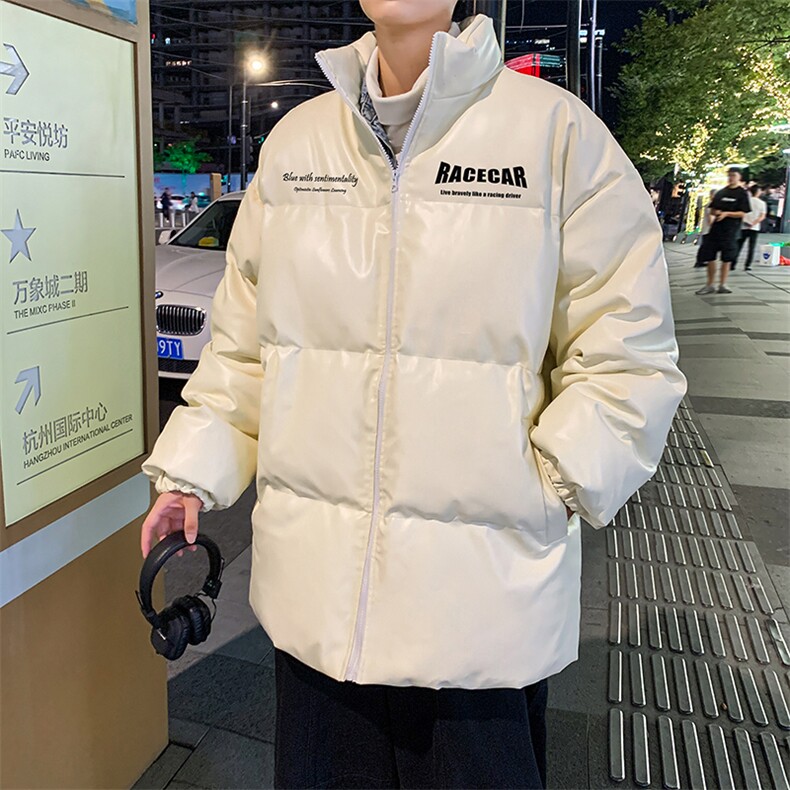 港风冬季新款棉衣男印花宽松PU皮立领面包服大码外套男MY626-P115,男装棉衣,星座505-3