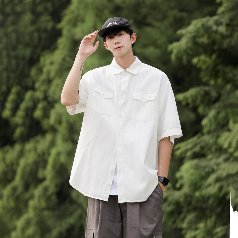 短袖衬衫男夏季日系宽松休闲衬衣青少年凉感港风上衣CC123,男装衬衫,星座1116A-1（原606A）