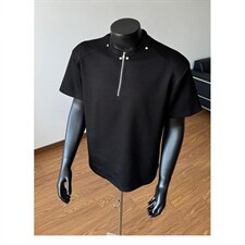 太空棉重磅短袖男女夏季美式半拉链t恤大码cleanfit半袖LT244-P38，男装T恤，星座1008