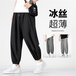 2024夏季新款冰丝休闲裤男大码运动裤哈伦裤子速干空调DK05P30图片