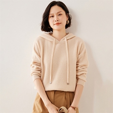 秋冬季新款舒适显瘦时尚百搭七针元宝针帽35%羊绒衫，女装羊绒衫，伊绒腾羊绒