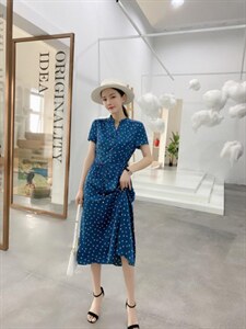 【现货】夏季新款 碎花修身显瘦香云纱连衣裙图片