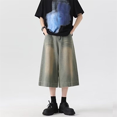 七分牛仔裤男士韩版潮流高街帅气宽松2024秋夏ins短裤RK2061-P42，男装牛仔裤，星座412-2