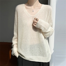 2025年秋季新款一线落肩针织圆领女士上衣时尚休闲通勤百搭，女装针织衫/毛衣，多娇羊绒