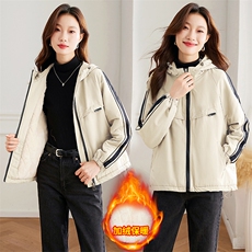 高级感撞色加绒加厚派克服棉衣女2024冬季新款小个子休闲连帽棉服，女装棉衣/棉服，以桐