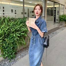 法式气质显瘦牛仔衬衫连衣裙女夏2025新款超好看今年流行爆款裙子，女装连衣裙，2D076