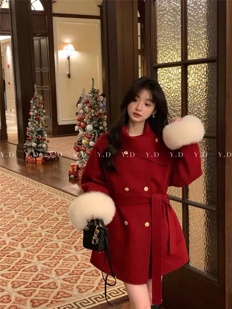 【依嘟】Miu系千金新款围脖领冬高级感2025羊毛外套(配可，女装双面呢大衣，依嘟服饰