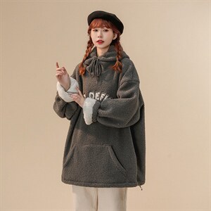 8个高点击 羊羔毛外套女加绒加厚刺绣字母卫衣416B-YM280-P75限88图片