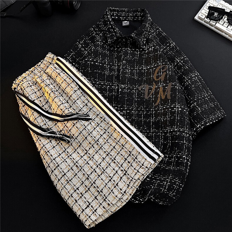 白底小香风短袖衬衣大码M-5XL情侣潮短袖衬衫男DCS9019P45控68，男装休闲套装，星座227-7